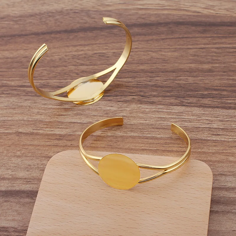 10pcs Women DIY Open Cuff Copper Bangle Bracelet Base Blank Findings with 25mm Flat Circle Pad Setting Cabochon Cameo Punk Boho