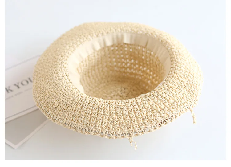 2023 New Girls Hand Made Sun Hat Kids Summer Raffia Straw Hat Big Brim Beach Cap Foldable Breathable Summer Parent-child Hat