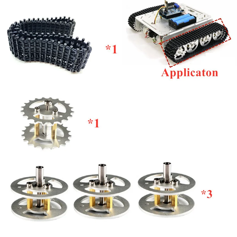 シルバー1セットアクセサリーロボット戦車プラスチックトラック + 駆動輪 + ベアリングホイール追跡rc戦車のシャーシホイールセット