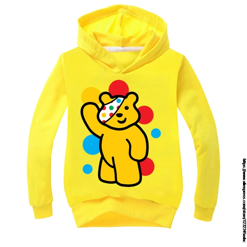 Kids Casual Spotty Pudsey Bear Sweatershirt Boys Hooded Girls T Shirt Child Fashion Clothes Cotton Birthday Girl Costume