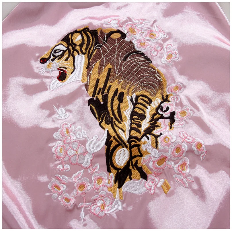 Double Sided Satin Baseball Jacket Women Sukajan Jacket Female Girls Embroidery Coat 2026 Spring Autumn Pink Z1A1