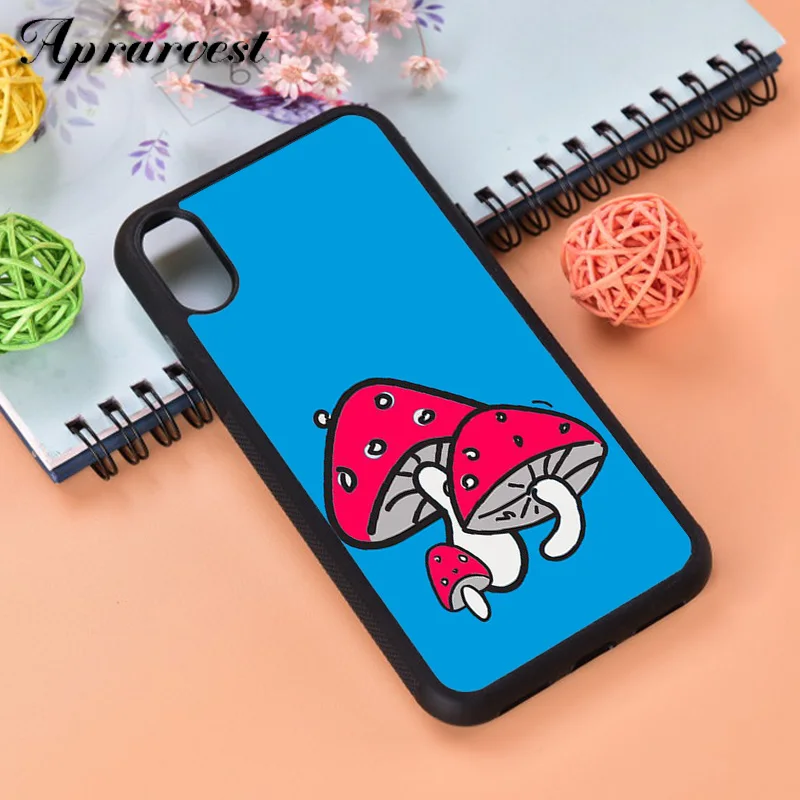 Aprarvest Shroom mushroom blue print Silicone Rubber Phone Case Cover For iPhone 6 6S 7 8 PLUS X XS XR 11 12 MINI PRO MAX