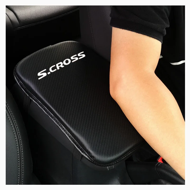 Carbon Fiber Texture Pu Leather Car Armrest Storage Protection Cushion For Suzuki Scross