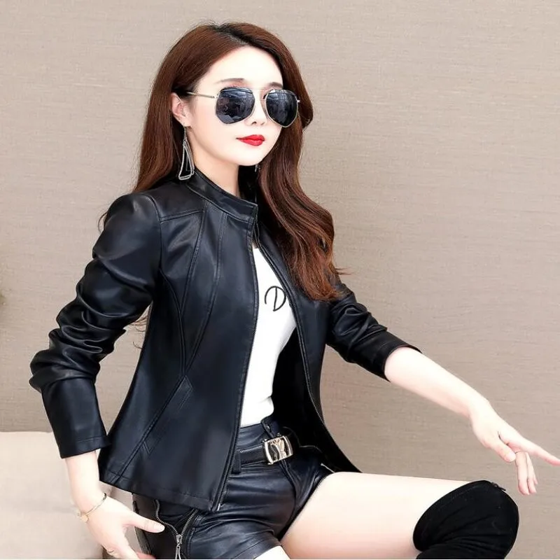 2023 Spring New Trendy Women\'s Outwear Britis Faux Leather Jacket Female Short Korean Slim Fashion Small Coat Sheepskin Jackets