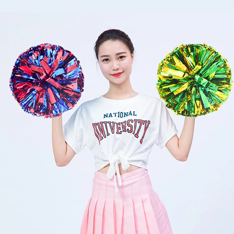 2pcs colorfast  metallic Cheerleader  Pom Poms Cheerleading Pompoms Cheer Pom Majorettes Hand Flower Aerobics Balls Sports