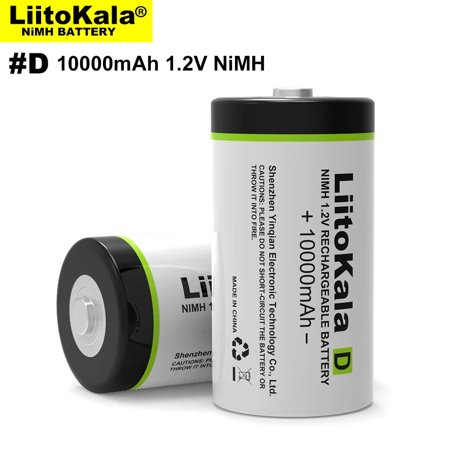 LiitoKala D Size Battery D Cell 10000mAh Huge Capacity Ni-MH Rechargeable D Batteries for Water heater