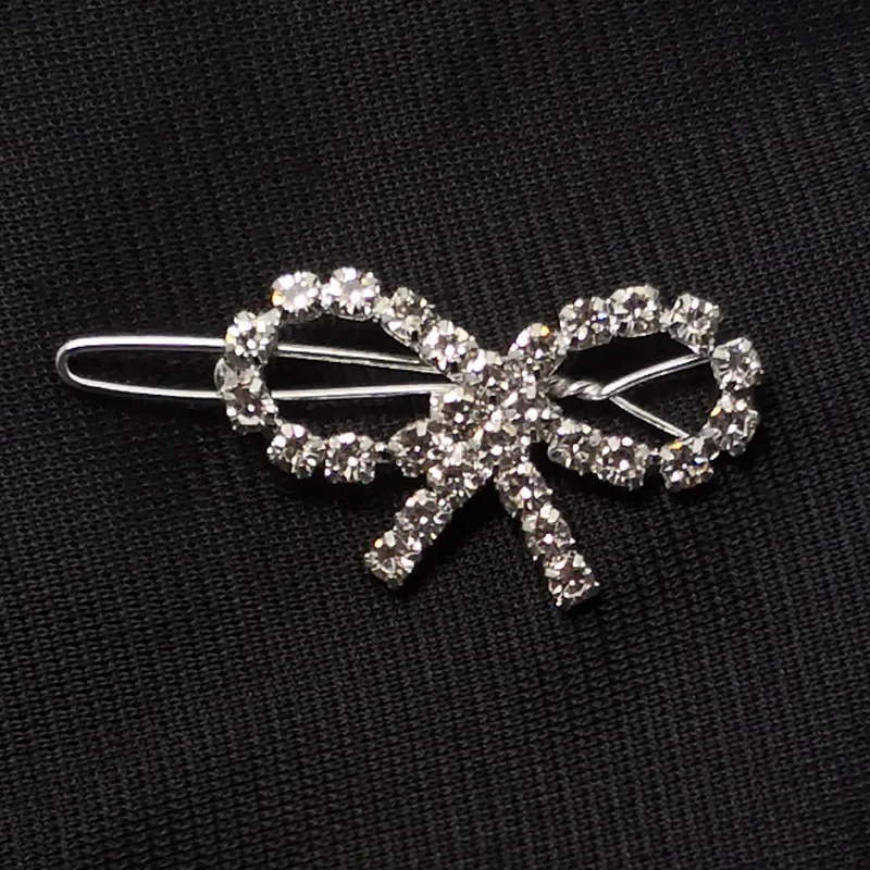 Fancy Rhinestone Ribbon Bow Tie Hinge Hair Clips Wedding Barrette Fashion Ornament Headwear Jewelry Accessories New 32x20mm