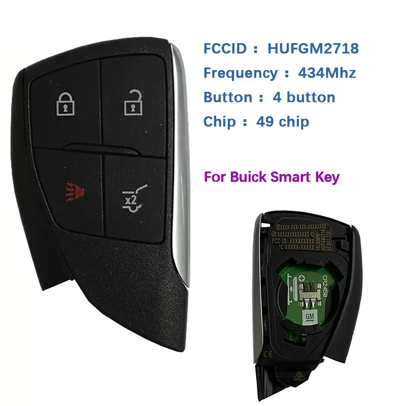 

CN013020 Orignal 4 Button Smart Car Key Remote Control Frequency 434Mhz 49 Chip PN Number HUFGM2718 For Buick For GMC Yukon 2021
