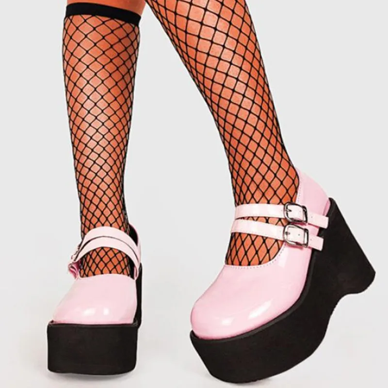 Zapatos de tacón muy alto para mujer, sandalias de cuña con hebilla de cinturón, estilo Lolita, Punk