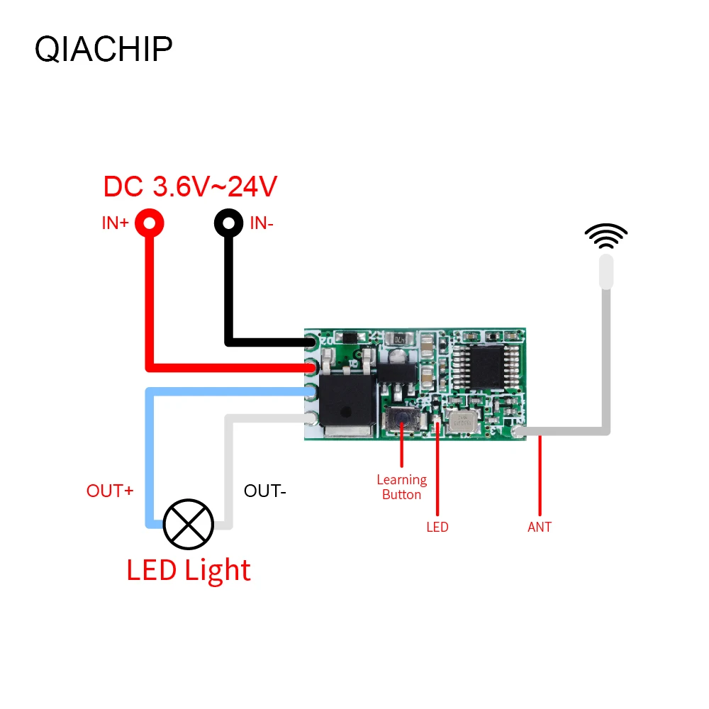 QIACHIP Universal Wireless 433 Mhz DC 3.6V-24V Remote Control Switch 433Mhz 1 CH RF Relay Receiver LED Light Controller DIY Kit