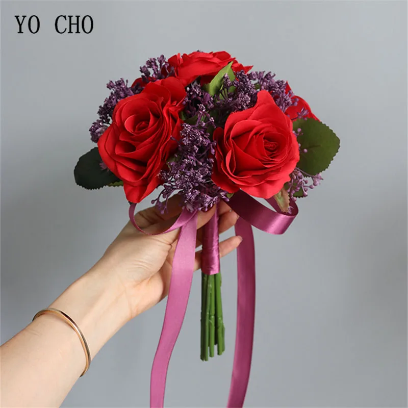 Artificial Roses Babysbreath Flowers Bouquet Silk Gypsophila Fake Flowers Wedding DIY Home Table Vase Decoration Faux Flores