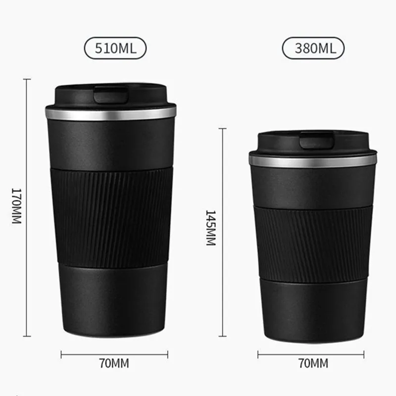 แก้วน้ำดื่ม380มล./510มล. กระติกน้ำสแตนเลสกระบอกน้ำเก็บความร้อนกาแฟรถยนต์กระติกน้ำสุญญากาศสำหรับเดินทางพร้อมเคสกันลื่น