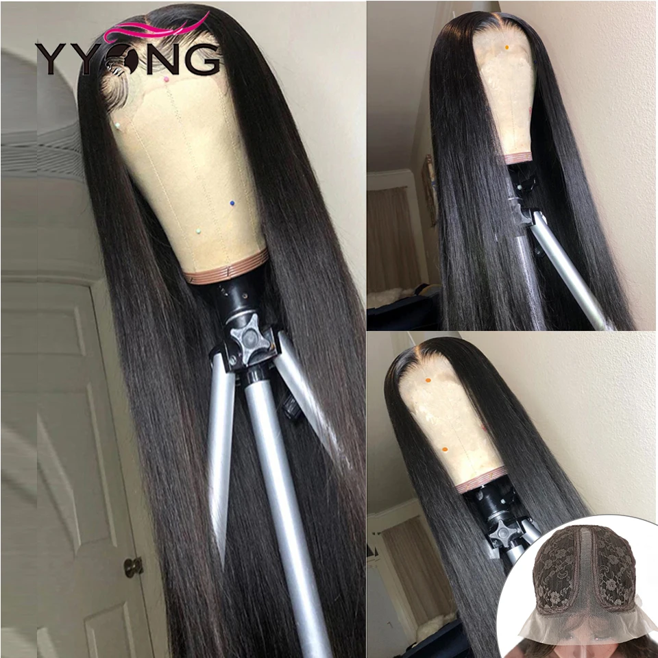 YYong 180% 13x6x1 T Part Lace Wig Transparent Lace Part Wigs Brazilian Straight Human Hair Wig For Black Women Lace Frontal Wig