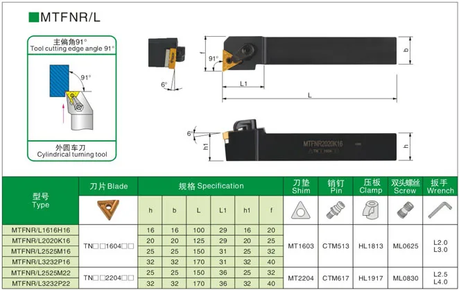 1PC MTFNR 2020K16 MTFNL2020K16 CNC Lathe Cutting External Turning Tool TNMG