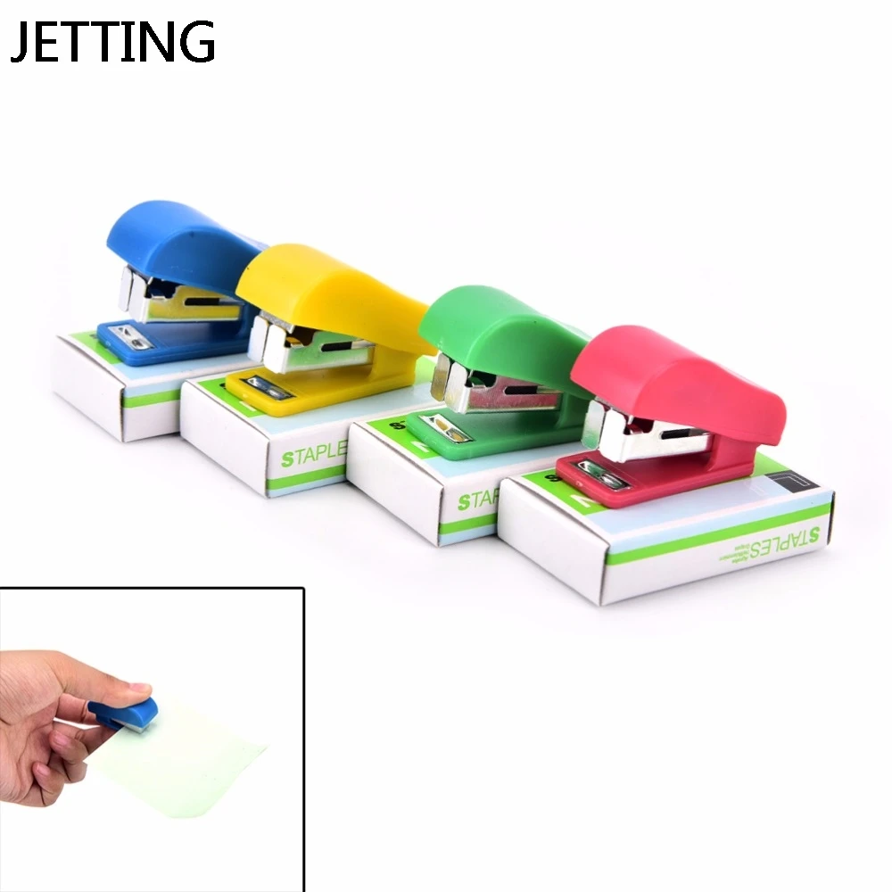 Stapler Mini Stapler Candy Solid Color Plastic Fastener Paper Stapler Manual Stapler No. 10 Staples Set Random 1set