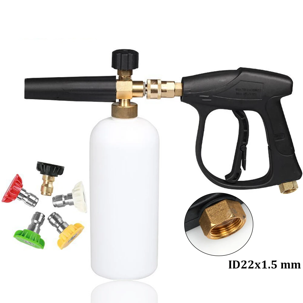 

High Pressure Washer Foam Gun ID22 x 1.5 mm Snow Foam Lance 1/4" Quick Release Spray Gun With 5 Nozzles For Car Wash Water Guns