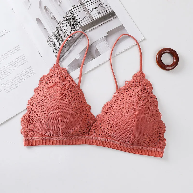 Women Bralette French Style Lace Bra Triangle Cup Lingerie Deep V Wireless Underwear Thin Seamless Bra Brassieres Soft Intimate