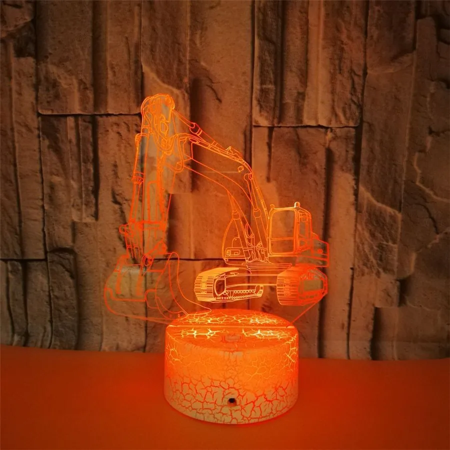 3D Optical Illusion Acrylic Colors Changing Night Light Excavator Image USB LED Desk Table Lamp Novelty Home Decoration