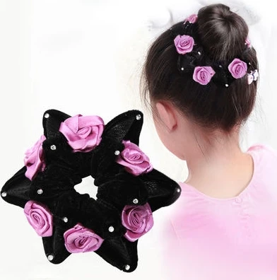 Childrren Dancing Hair Accessories Fashion Big Rose Flower Crystal Rhinestone Hair Bands Elastic Hair Rope Ring for Women Girls