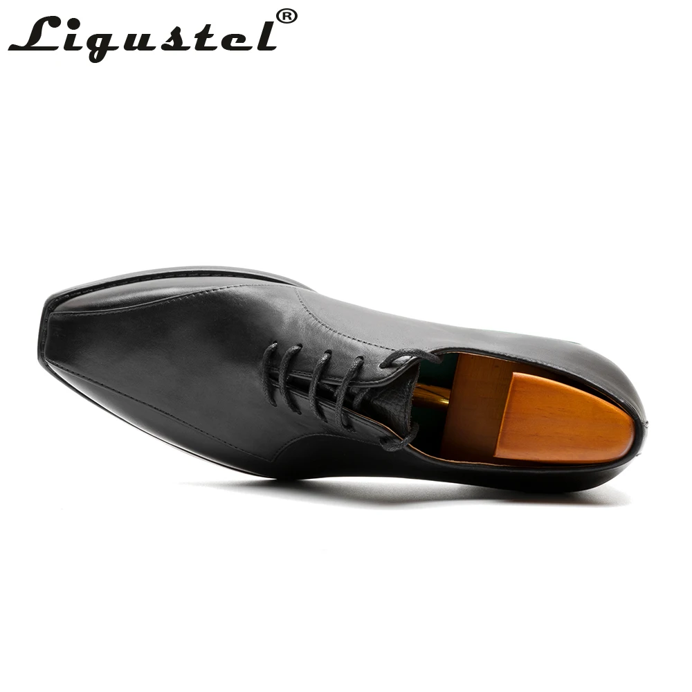 Ligustel Mens Designer Black Genuine Leather Shoes Mens luxury Red Bottom Fashion Wedding Shoes Men Office Shoes Plus Size