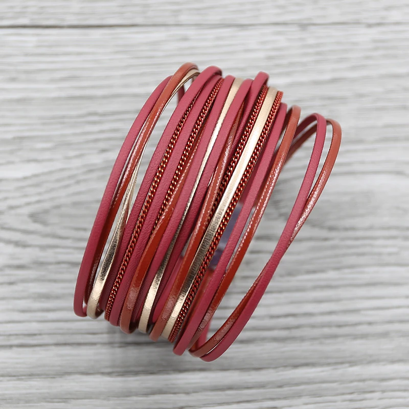 Strathspey green leather bracelet for women 2020 Vintage Multilayer Strips Wide Bracelets Boho Magnetic Bracelet  Jewelry