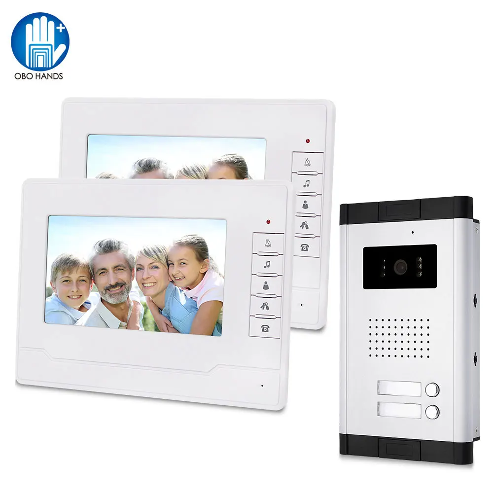 

Wired Video Doorbell Intercom System 7" Indoor Monitor Night Vision Door Phone Panel with Call Button for Multi-Apartment Family