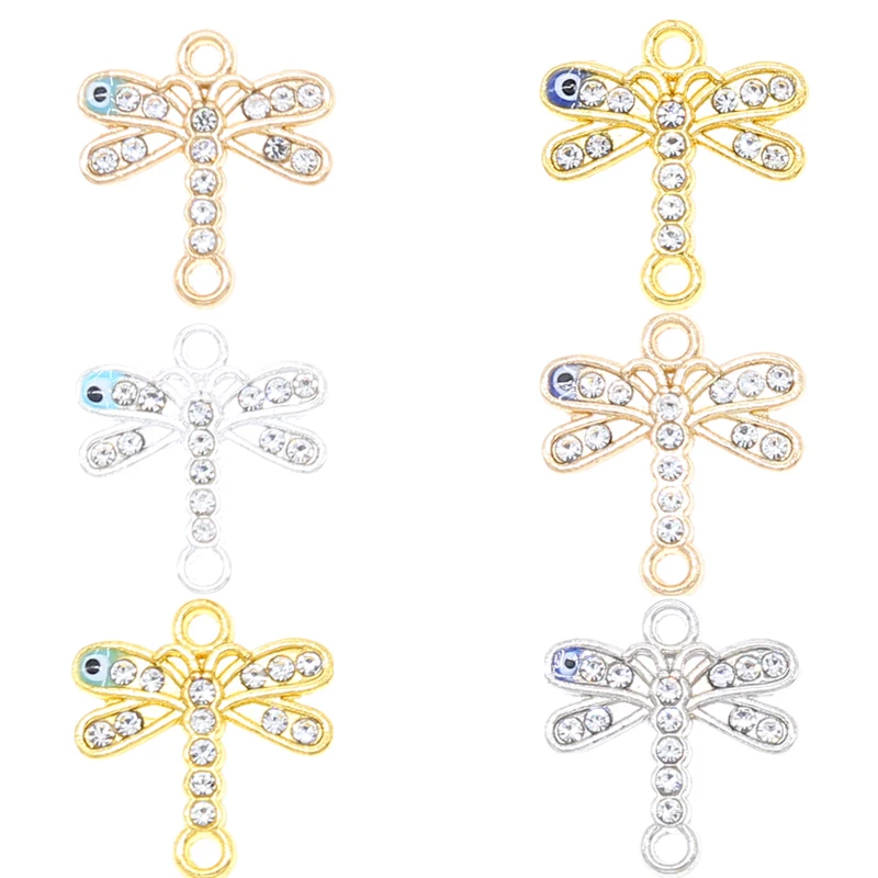 6pcs high quality inlaid rhinestone evil eye dragonfly string ornament connector suitable for jewelry making bracelet accessorie