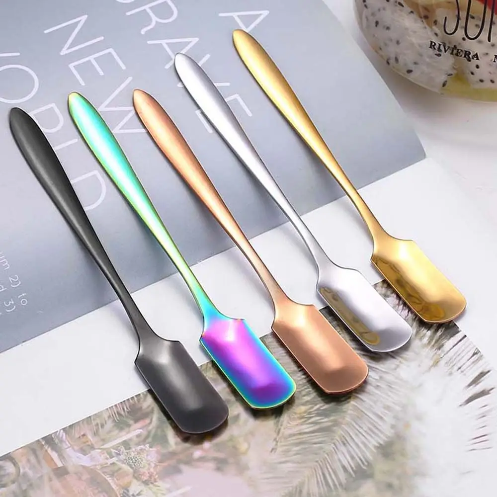 1PC Square-Headed Teaspoon Long Handle Stainless Steel Coffee Stirring Spoons Dessert Ice Cream Mini Scoop Kitchen Tableware