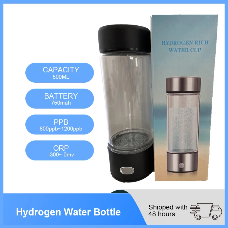 YenvK 500ML Hydrogen Water Generator Black Super Antioxidants Orp Hydrogen Bottle Hydrogen Water Bottle For Travel Office