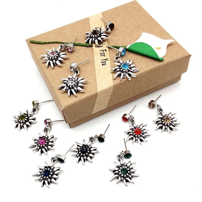 New Multicolor Rhinestones Edelweiss Earrings Costume Jewelry  Fashion Dangle Drop Earrings Women Girl Party Gift Wholesale