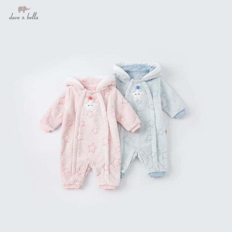 

DBH19155 dave bella winter new born baby unisex fashion stars hooded jumpsuits infant toddler clothes children romper 1 piece