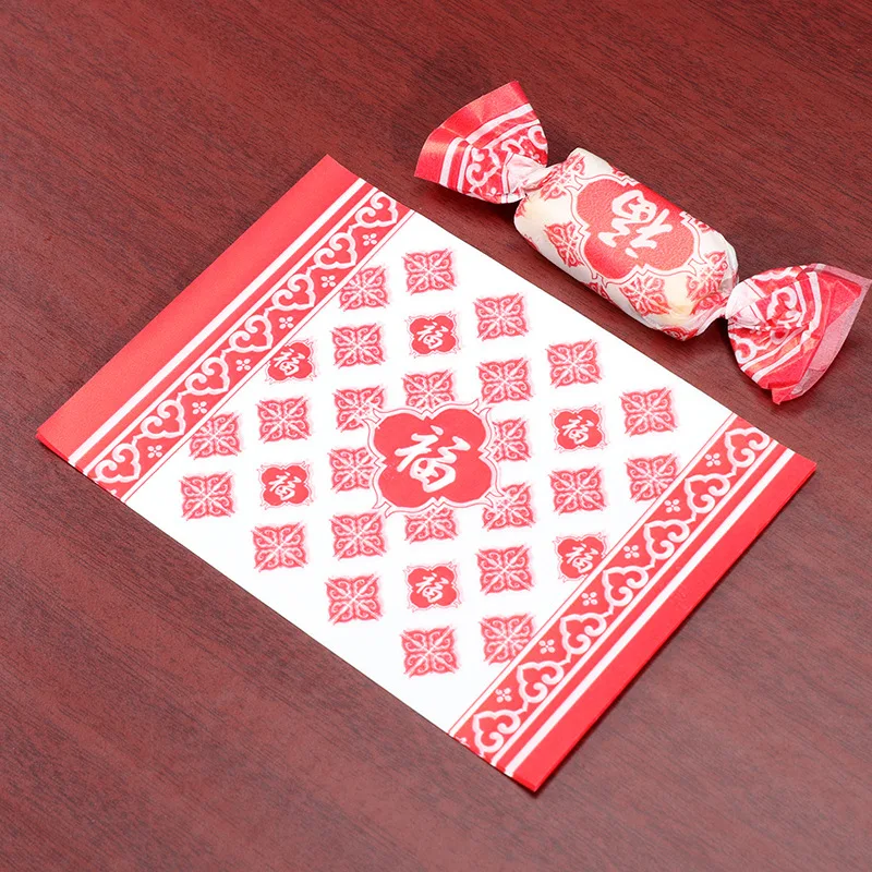 500pcs/lot Nougat Packaging Gift Wrap Paper Chinese Style Chinese Knot Lucky Pattern Blessing Red Homemade Candy Retro Paper Bag