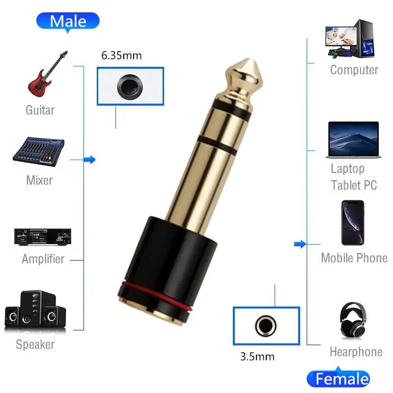 1/4 Inch TRS 6.35mm Male to 3.5mm Female Headphone Audio Adapter Amplifier Mixer Guitar Stereo System 1/4\'\' Audio Convertor