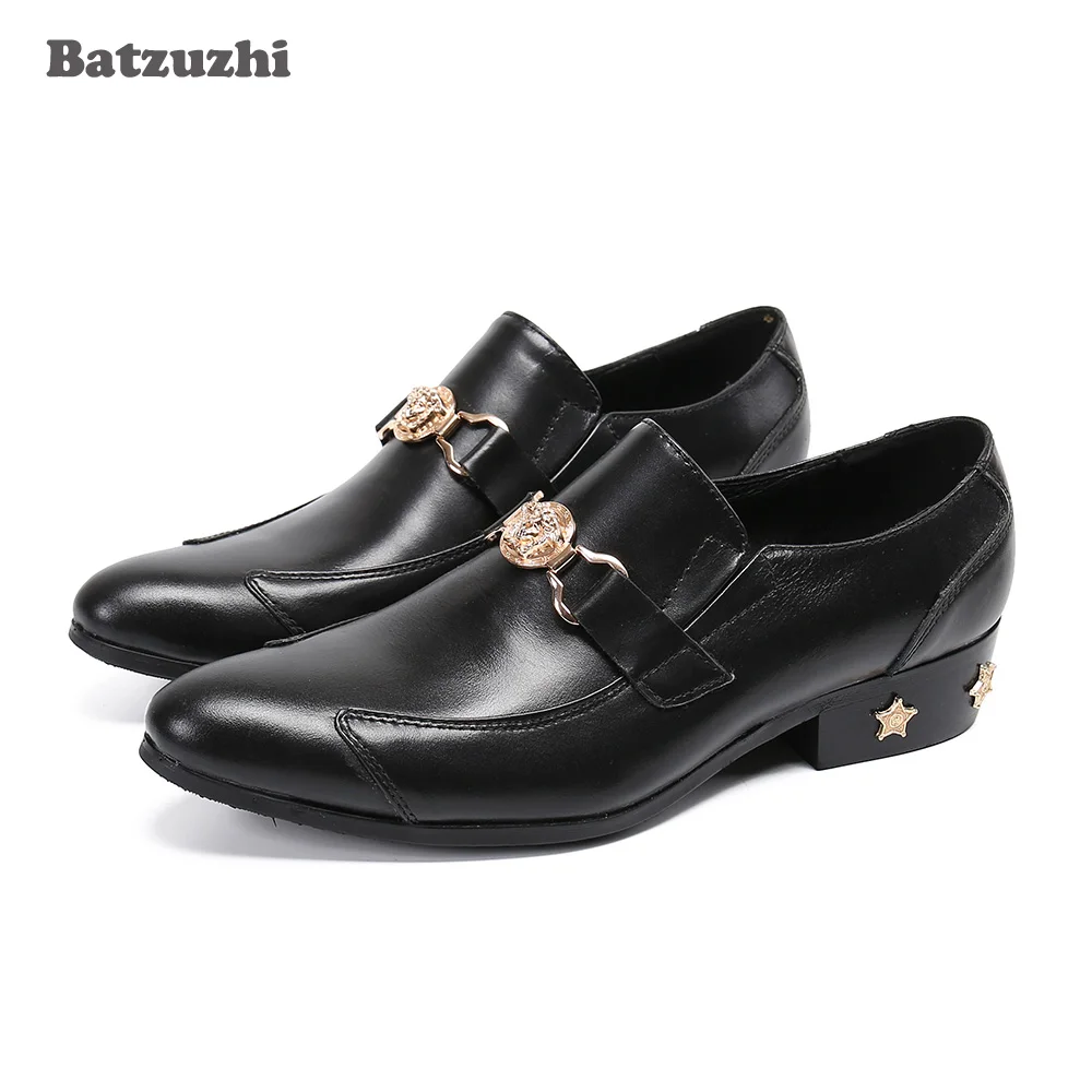 

New Handmade Men's Shoes Pointed Toe Black Genuine Leather Dress Shoes Men with Stars Fashion Business/Party Shoes Men Leather