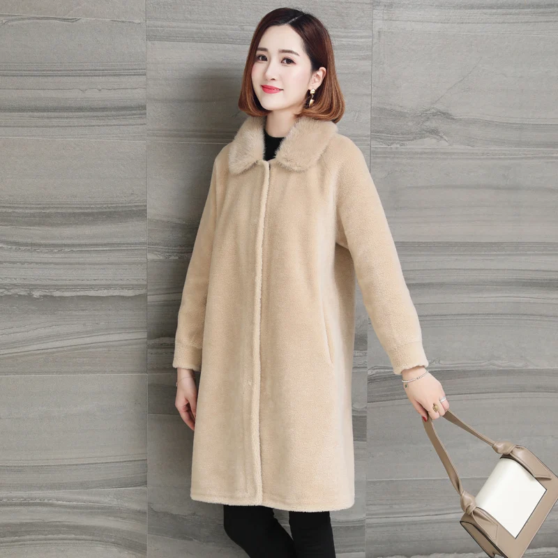 

Women Real Fur Coat Clothes 2023 Winter Jacket Mink Fur Collar Korean Long Wool Coats Ladies Manteau Femme Hiver KJ1009