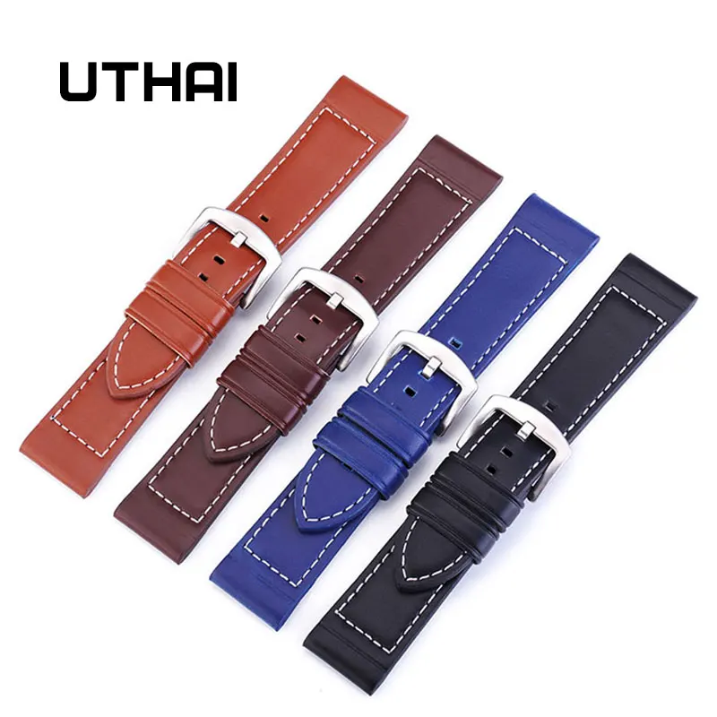 UTHAI P14 18 20 22 24mm Genuine Leather Straps Fashion soft watch belt Black/Brown/Blue/lightbrown Watchband Bracelet + Tool