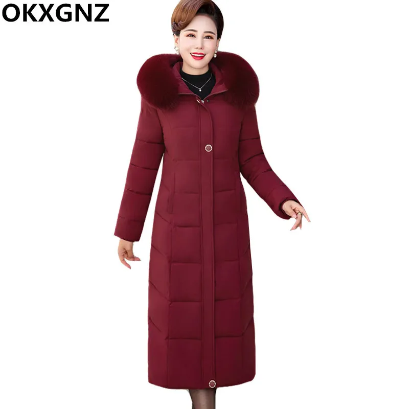 

2022 Winter Jacket Women Middle-aged Womens Parkas Thicken Warm Hooded Coats Long Female Winter Women's Jackets