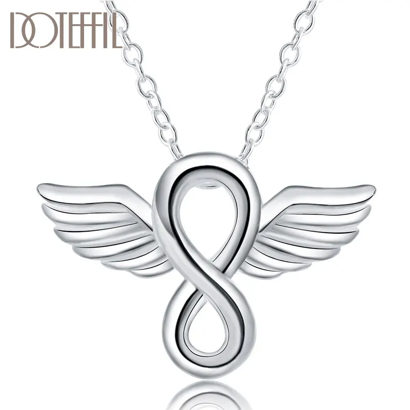 

DOTEFFIL 925 Sterling Silver 18 Inches Angel Wings Pendant Necklace For Women Man Fashion Wedding Engagement Party Charm Jewelry