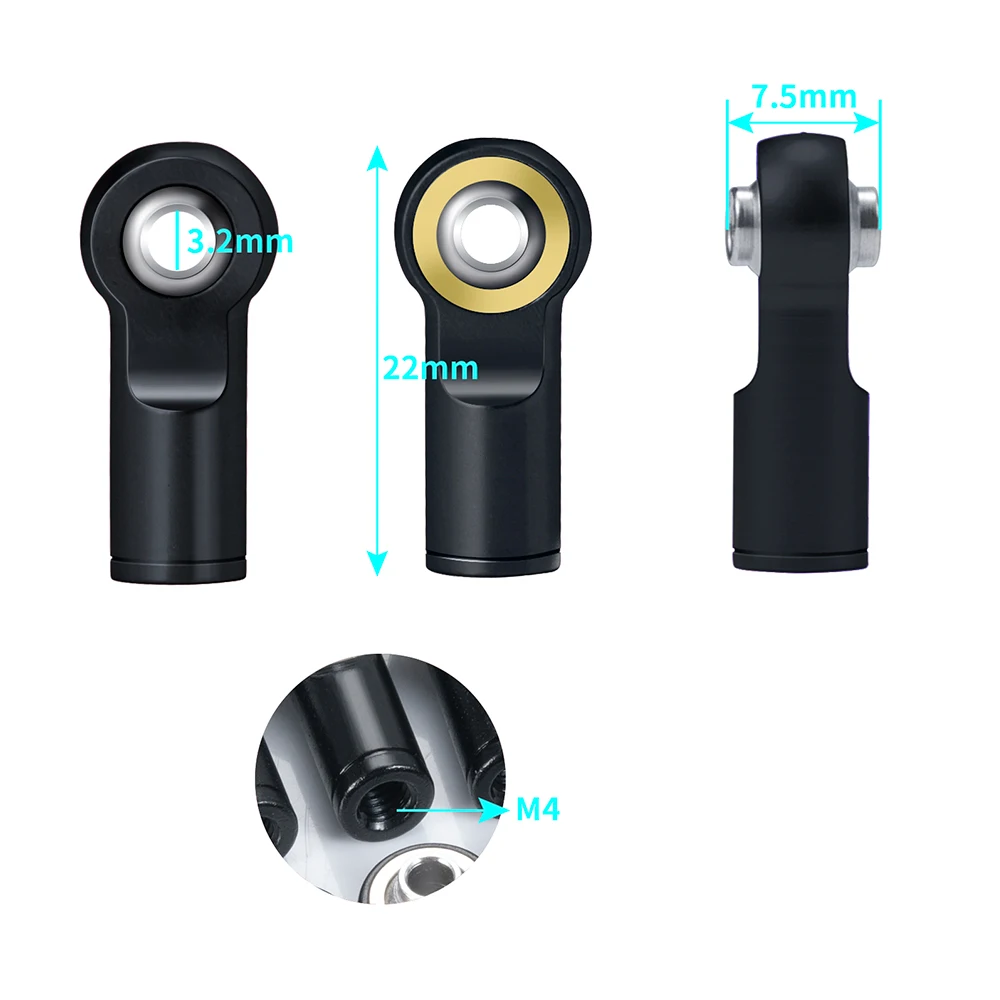 YEAHRUN 10Pcs 22mm M4 Metal Alloy Tie Rod Ball Head End Joint Counter Clock-wise Thread for Axial SCX10 1/10 RC Car Truck Model
