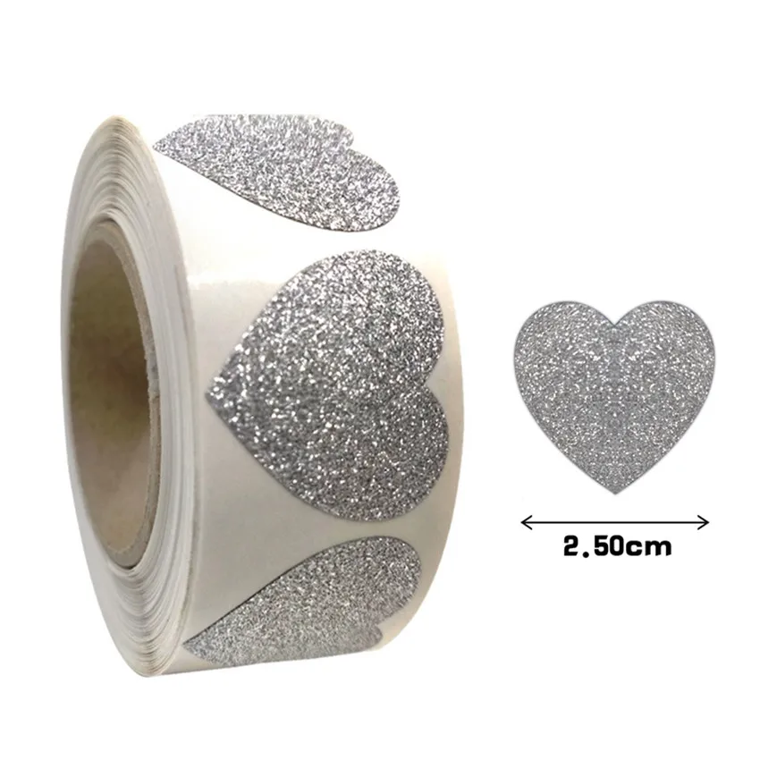 50-300pcs Silver Shiny Heart Shaped Stickers Seal Labels for Gift Package wedding decor Small Business Commodity Decoration