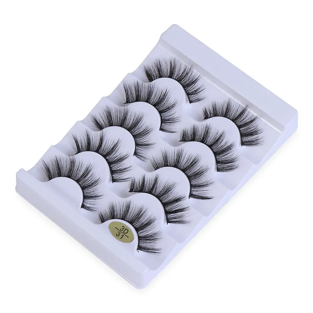 5 Paar handgefertigte, flauschige, mehrschichtige, natürliche, lange, falsche Wimpern, Wimpernverlängerung, kreuz und quer, 3D-Faux-Nerzhaar