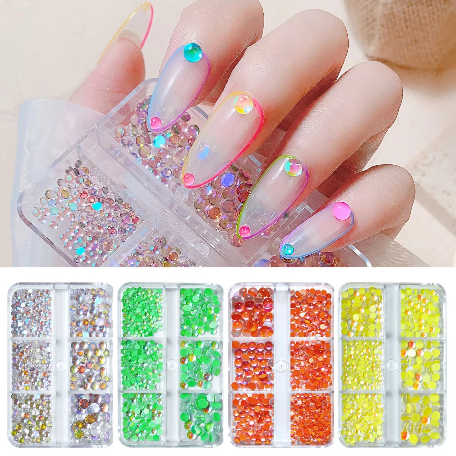 

New Arrival Aurora Translucent Nail Art Rhinestones Symphony Mermaid Crystal Pearl Candy Beans Mix-Size DIY 3D Jewelry Box Suit