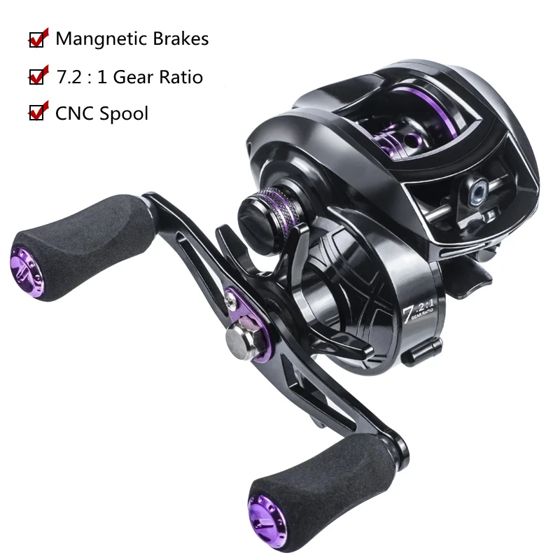 

Baitcasting Reel 7.2:1 Gear Ratio High Speed Ultralight 8KG Max Drag Metal Spool Fishing Reel Mangnetic Brakes Fishing Reels