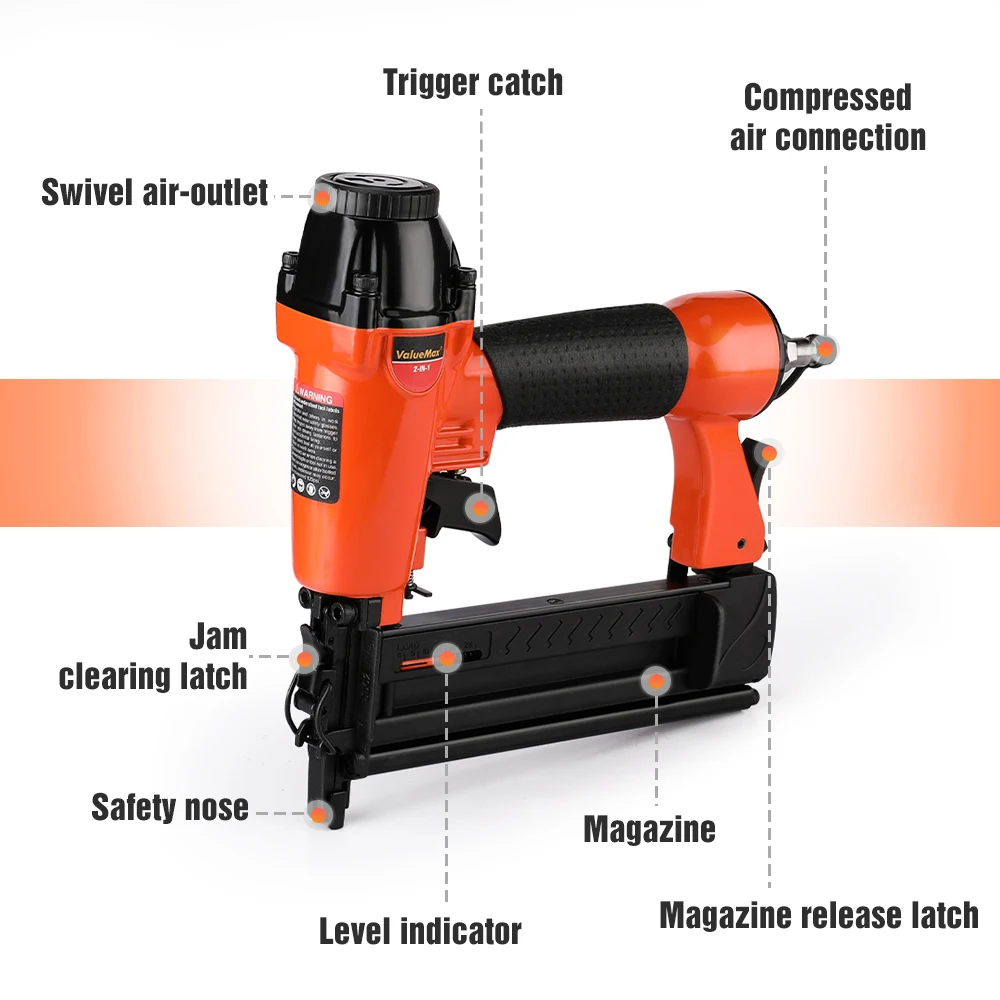 ValueMax Air Nail Gun Furniture Brad Nailer Pneumatic Gun Wood Frame Stapler Pneumatic Tool Power Tools with 400pc Staples