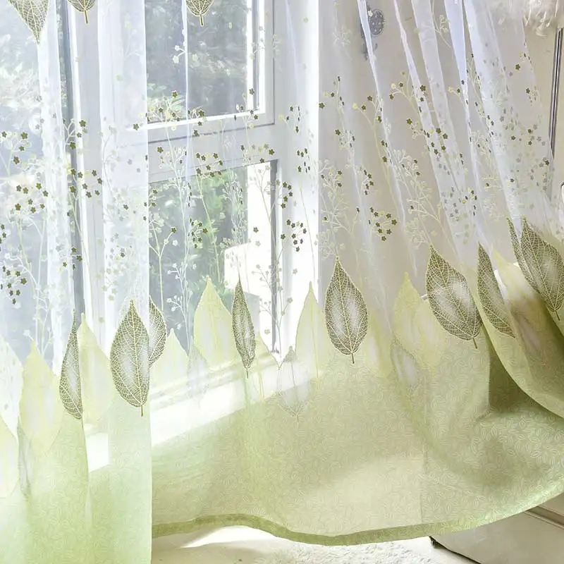 Pastoral Tulle Window Curtain For Living Room Green Sheer Curtain For Bedroom Voile Curtain Kitchen Drape Blinds Custom Made