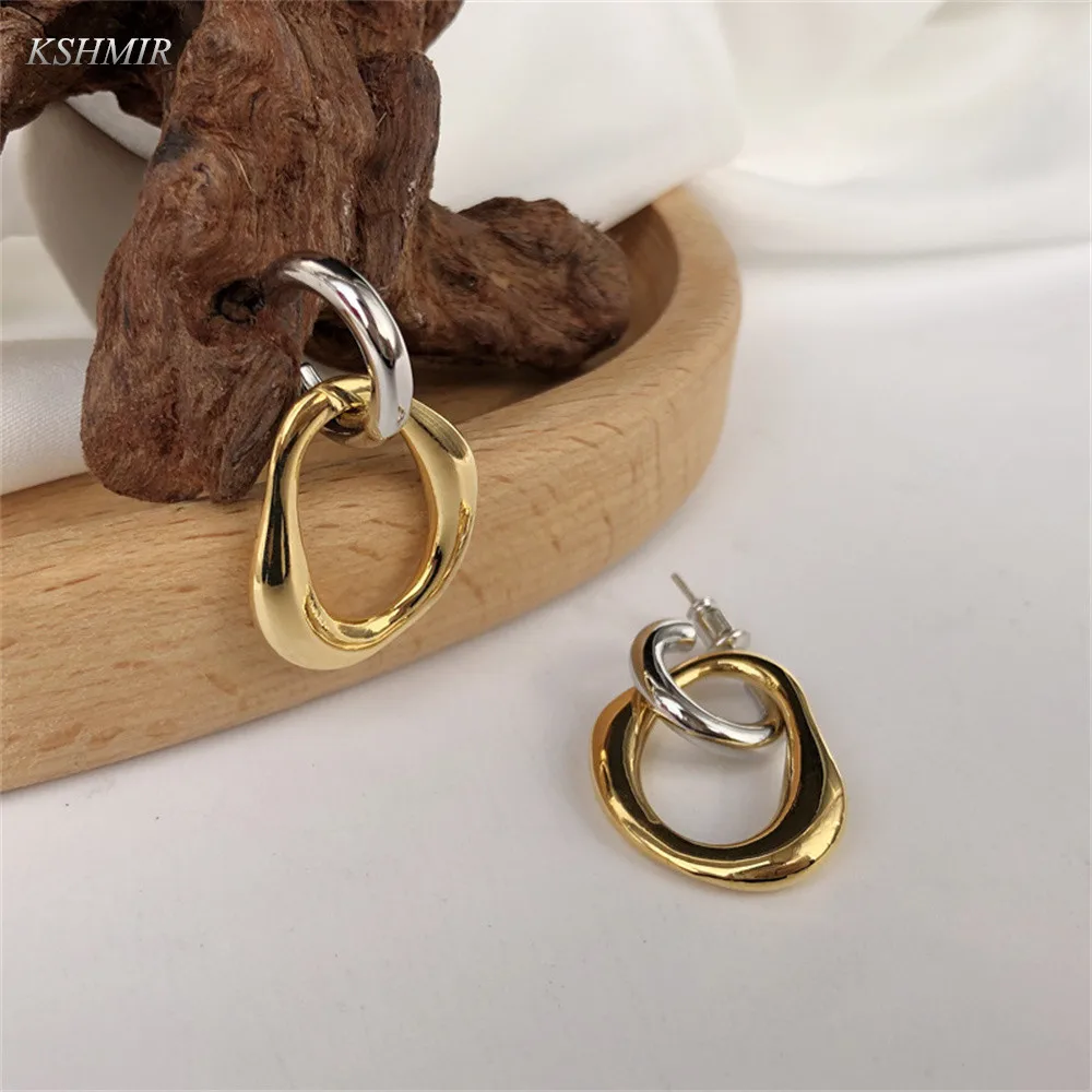 kshmir Korean Retro Detachable Earrings Gold Silver Color Geometric irregular Round Drop Earrings for Women Girls Jewelry