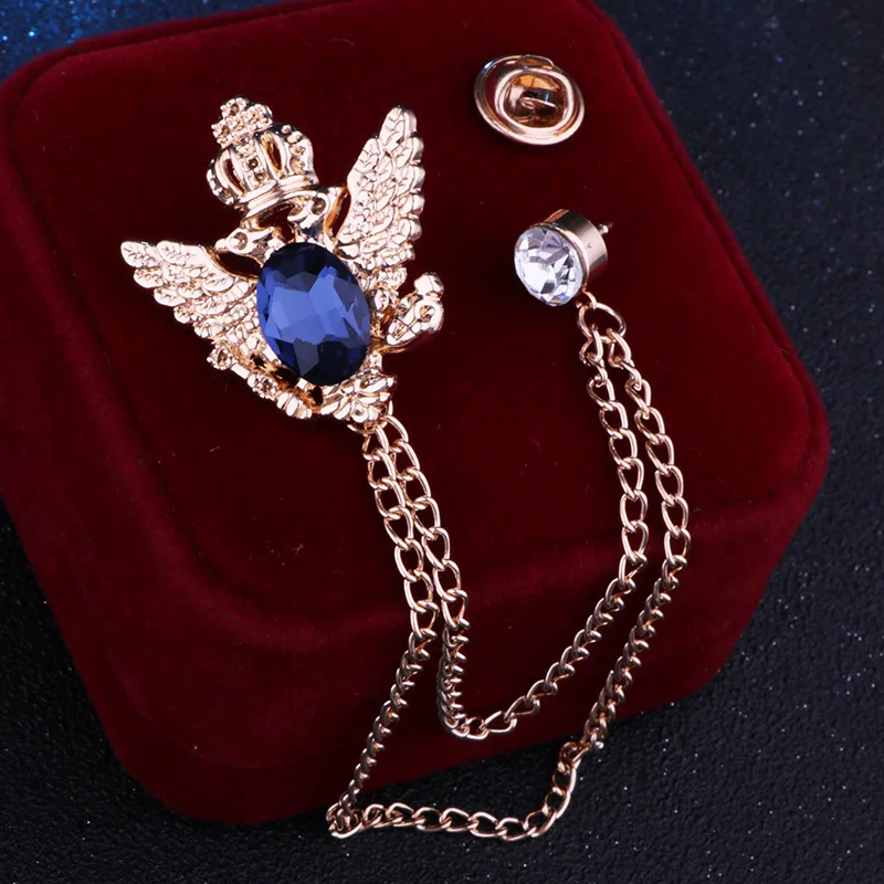 Retro Hemd Anzug Quaste Vogel Flügel Brosche Fransen Kette Double Hawk Kopf Anstecknadeln und Broschen Abzeichen Geschenke für Männer Akkus – Detail 2