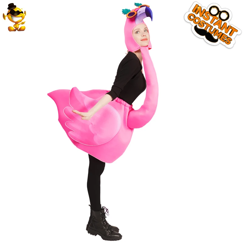 QLQ Pink Flamingo Costumes Purim Party Cosplay Cute Flamingo Jumpsuit Unisex Women's&Man's Animals Costume For Adult