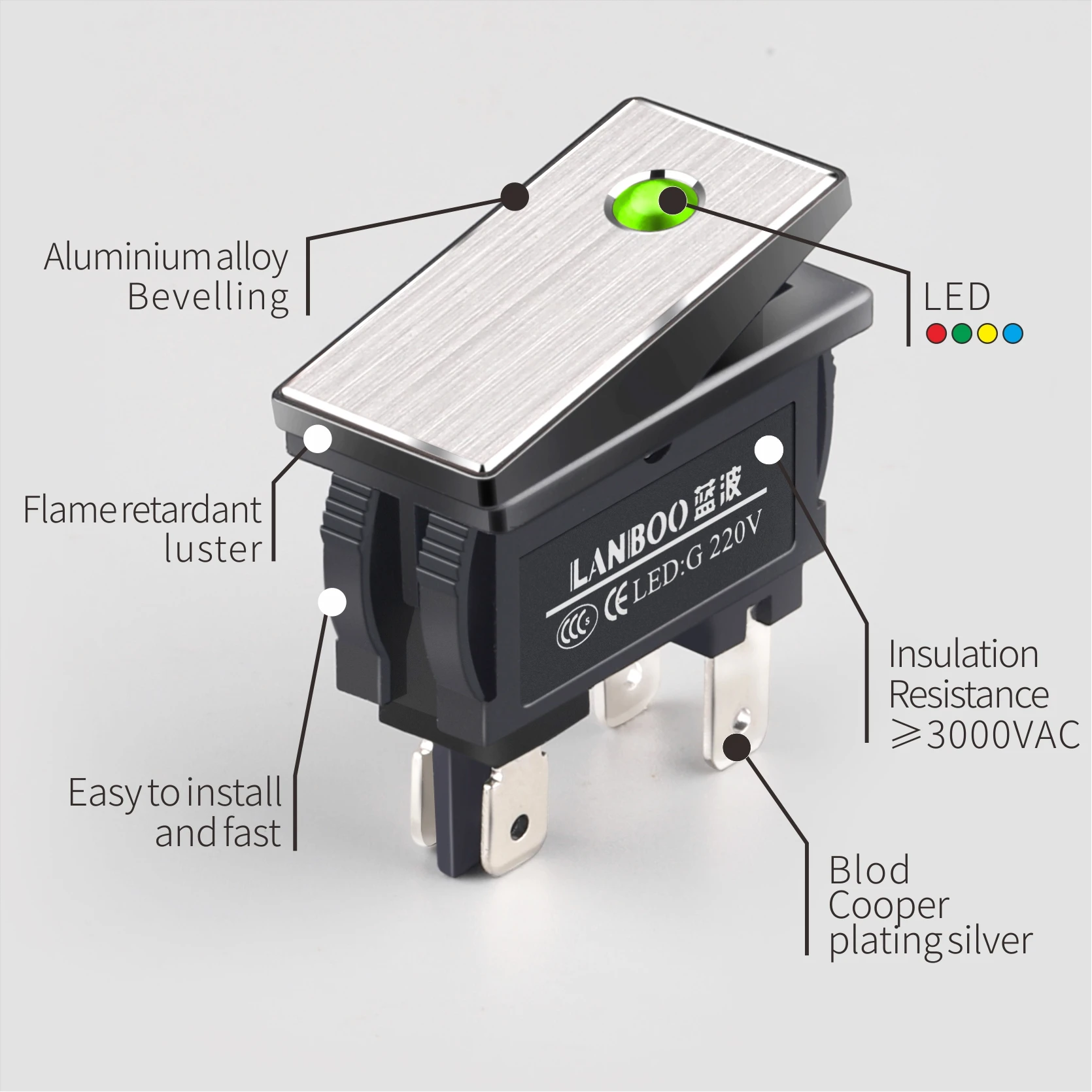 Lanboo 2810.5 Serie 16Amp Hoge Stroom Rocker Switch On-Off 2 Positie 4Pin KCD3 Serie Met Licht Schakelaar 12V24V