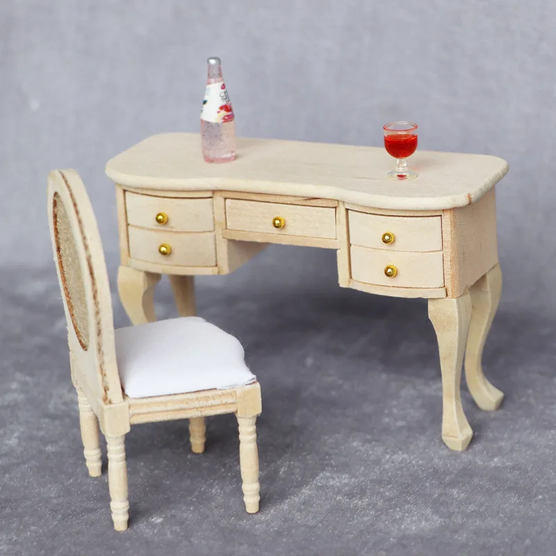 

1:12 Wooden Wooden Chair Desk Dollhouse Dolls House DIY Decor Accessories Desk Chair Kit Mini Toy Couch Chairs